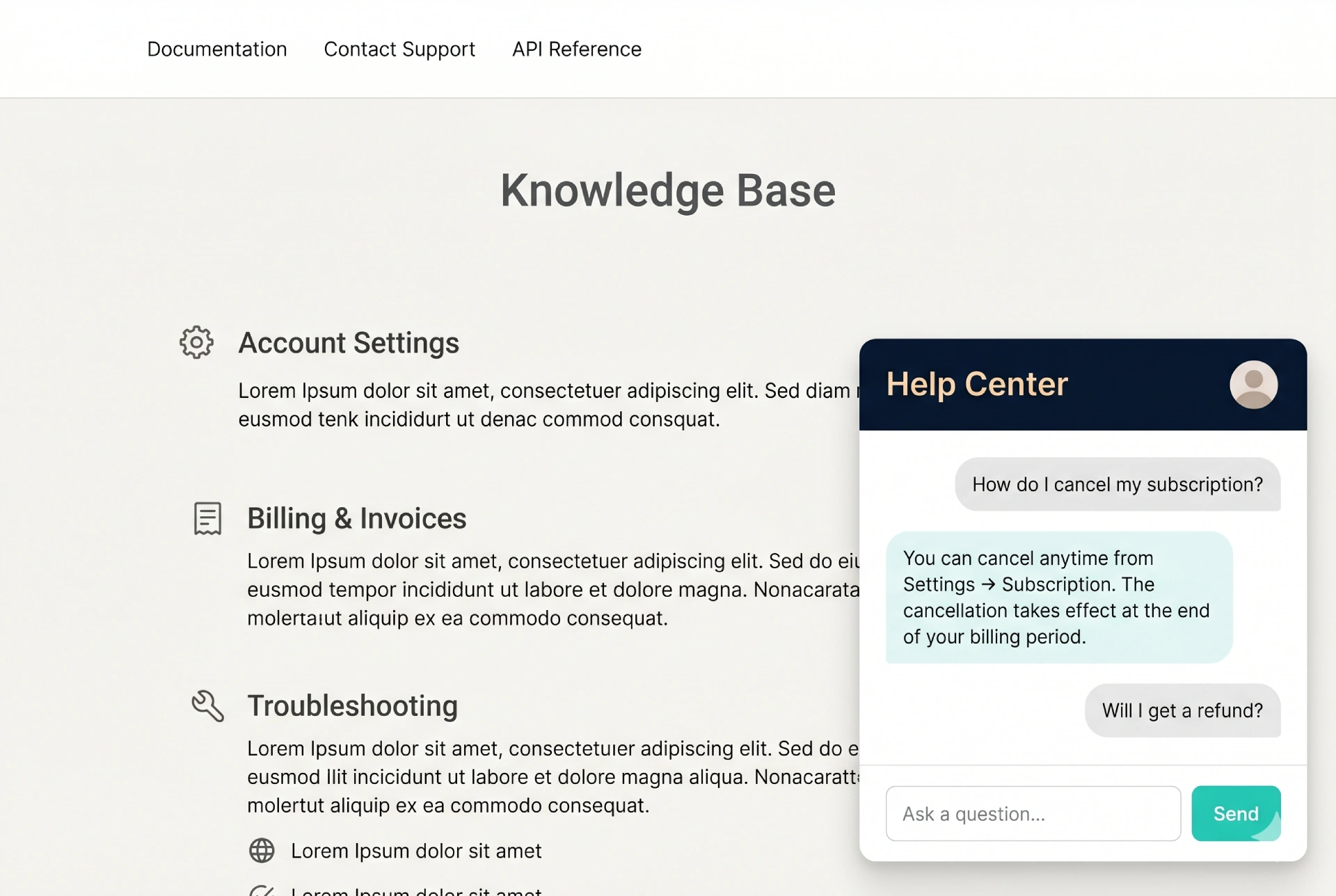AI chat widget deployment interface for mobile app support
